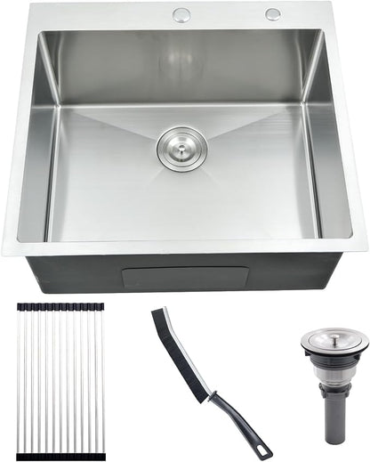 25x22 Drop In Laundry Sink, Deep Stainless Steel Utility Sink | 25"x22"x12" Drop in Laundry Room Sink 16 Gauge Stainless Steel Kitchen Sink with Cleaning Brush