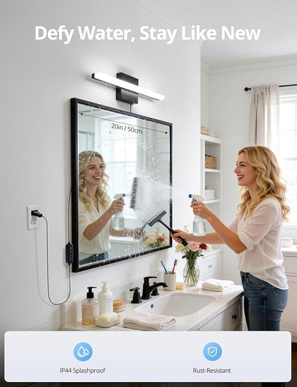 Combuh Black Plug in Vanity Light Bar Corded for Bathroom Lighting Fixture No Wiring, 16Inch 5 Colors Adjustable Dimmable Modern Bright Daylight Mirror Lamp for Wall Dressing Room Makeup(with Plug)