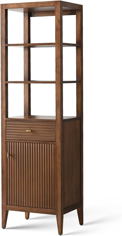HOMEBEYOND Bathroom Vanity with Storage Cabinet & Shelves, Free-Standing Vanity with Soft-Closing Doors, Golden Brushed Handware, Walnut
