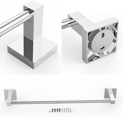 RUACQ Chrome Towel Bar 18 inch, 304 Stainless Steel Towel Racks for Bathroom Wall Mounted, Heavy Duty Bath Towel Rod with Square Base(Chrome)
