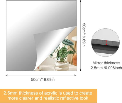 20x20 in Acrylic Mirror Sheet for Wall, 2.5mm Plastic Wall Mirror | Non Glass Body Mirror Tile with Adhesive Tapes, Modern Decorative Square Wall Mirror for Bathroom Bedroom Home Gym Door Decor