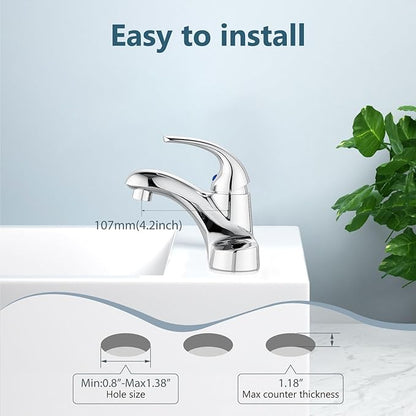 Aolemi Bathroom Faucets Arc 4 Inch Centerset Bathroom Sink Faucet Single Handle Vanity Faucet with Supply Lines,with Pop Up Drain Assembly,Polish Chrome