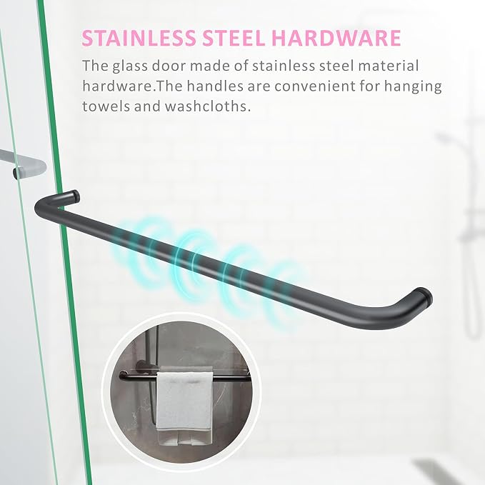 Shower Doors Glass Sliding 60 inches,56-60'' W x 72''H Matte Black Semi Frameless Bathroom Door,Double Sliding Shower Screen for Walk in with Clear SGCC/ANSI Tempered Glass Stainless Steel Handles