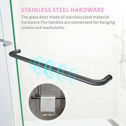 Shower Doors Glass Sliding 60 inches,56-60'' W x 72''H Matte Black Semi Frameless Bathroom Door,Double Sliding Shower Screen for Walk in with Clear SGCC/ANSI Tempered Glass Stainless Steel Handles