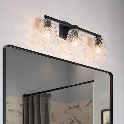 Kichler Marant 21.25" 3-Light Vanity Light with Clear Water Glass in Black, for Bathroom, Powder Room, Over a Mirror, (21.25" W x 9.5" H), 55216BKWTR