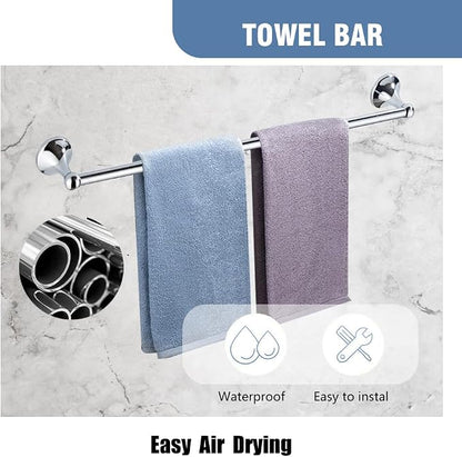Classic Bathroom Hardware 4-piece Set,Chrome | Wall Mounted,Stainless Steel and Zinc material,Including Towel Bar,Towel Ring,Toilet Paper Holder,Robe Hook