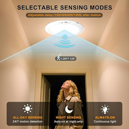 Rechargeable Motion Sensor Ceiling Light, 5 Colors Wireless Battery Operated Shower Lights with Remote, Magnetic Closet Light for Closet Shower Bathroom Hallway, 2 Pack