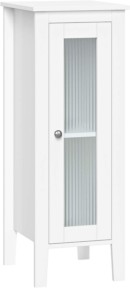 RiverRidge Prescott Slim Bathroom Linen Storage Cabinet, White | Versatile Narrow Organizer with Reeded Glass Door, Adjustable Shelves, Soft-Close Hinges