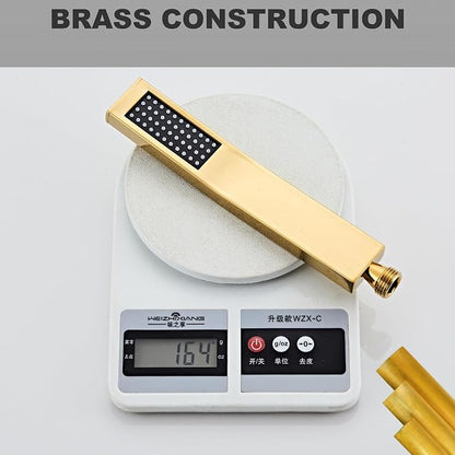 Handheld Shower Head，High Pressure Brushed Gold Shower Head,Water Saving Detachable Shower Wand with Solid Brass Body and 5 ft Flexible Hose, Easy to Clean and Durable