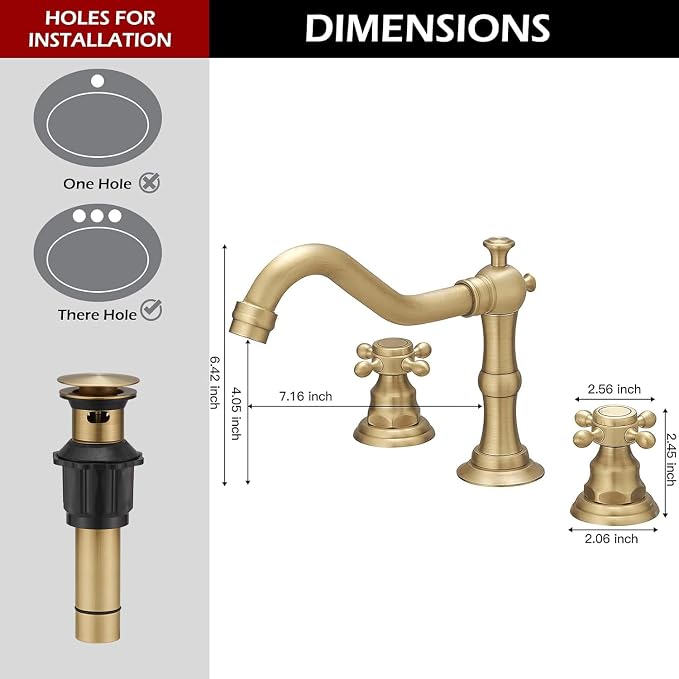BWE Widespread Bathroom Faucet 3 Hole 2 Handles Cross Knobs Antique Brass | 8 Inch Bathroom Sink Faucet with Pop Up Drain with Overflow & Supply Lines,Basin Mixer Tap,Drip-free Ceramic Cartridge