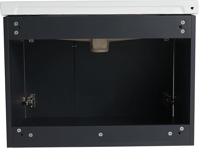 Malwee 28" Floating Bathroom Vanity with Sink, 28 Inch Single Sink Wall Mounted Bathroom Vanity, with 2 Doors and White Ceramic Basin Top, Black Cabinet Set with 3 Color Handles (081-28)