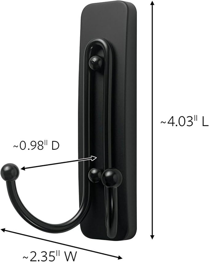 Command Large Matte Black Double Hooks, 2 Hooks and 2 Strips, Damage Free Hanging Wall Hooks with Adhesive Strips, No Tools Coat Hooks for Hanging Home Decor, Holds up to 4 lb (Pack of 3)