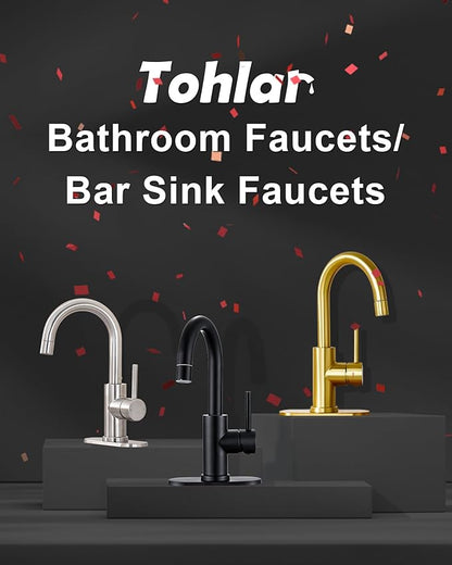 Tohlar Gold Bathroom Faucet, Brushed Gold Wet Bar/Pre-Kitchen Faucet for Sink 1 or 3 Hole, Bathroom Sink Faucet with Deck Plate and Sprayer, Single Handle Bar Sink Faucet with Pop Up Drain