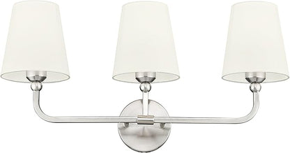 3-Light Bathroom Light Fixtures, Brushed Nickel Vanity Lights with Beige Fabric Shade, Modern Sconces Wall Lighting for Hallway Bedroom, Upward Lighting, VL837-BN-B-3