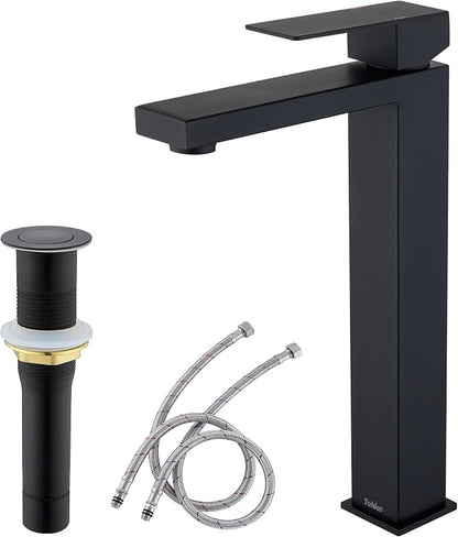 Tohlar Black Bathroom Faucet, Single Hole Sink Faucet with Pop Up Drain | Bathroom Sink Faucets for 1 Hole, Matte Black Single Handle Vanity Basin Faucet with Water Supply Lines, Stainless Steel
