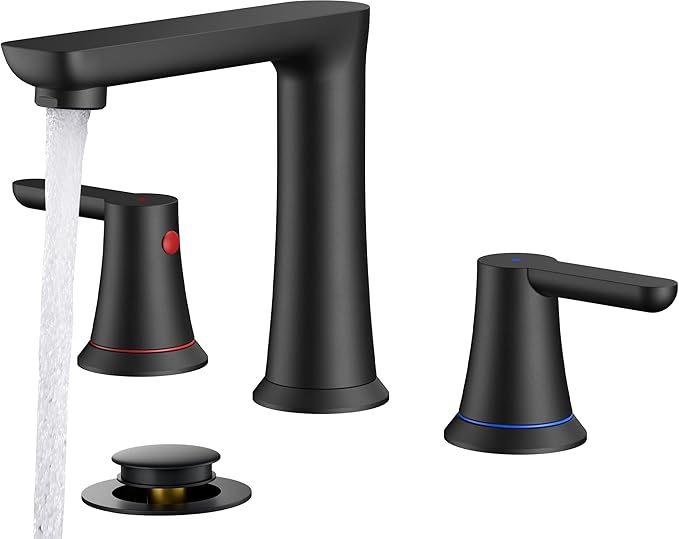 FORIOUS Black Bathroom Faucet 3 Hole, Two Handle 8 Inch Widespread Bathroom Sink Faucet Matte Black with Metal Pop-up Drain, cUPC Supply Lines and Water Saving Aerator for Basin, Vanity, or Commercial