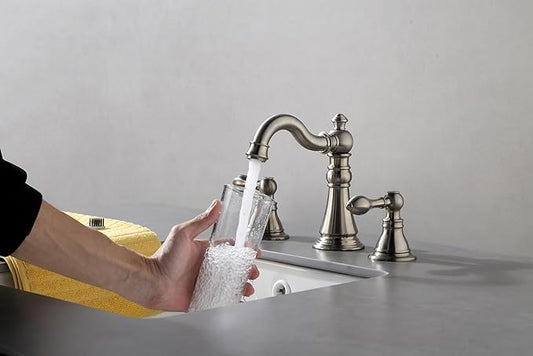 8 Inch Two-Handle Widespread Bathroom Faucet with Pop up Drain, Brushed Nickel Bathroom Sink Faucet 3 Hole,High Arc Swivel Spout Lavatory Faucet,F-8805-BN