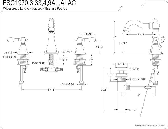 Fauceture FSC197ALAC English Classic Widespread Bathroom Faucet with Brass Pop-Up, Antique Copper