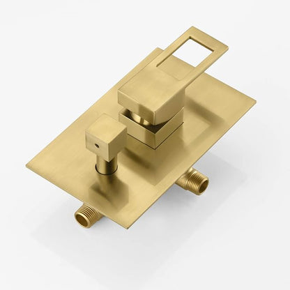 SUMERAIN Brushed Gold Shower System Pressure Balance Shower Faucet | 8 Inches Square Rain Shower Head, Hand Shower, Including Rough-In Valve, Anti-scald