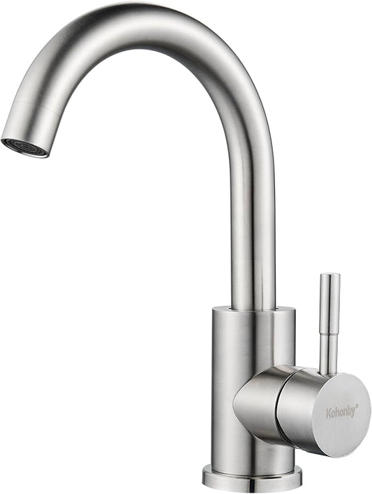 Wet Bar Sink Faucet Single Hole, Brushed Nickel Single Handle Faucet for Kitchen or Bathroom Sink, Modern Stainless Steel Prep Sink Faucet Commercial rv Sink Faucet Laundry Sink Faucet