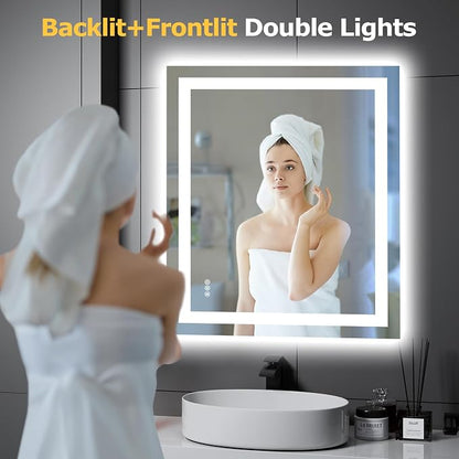 Hivone 30"X36" LED Bathroom Mirror with Lights, Anti-Fog, Dimmable, Backlit + Front Lit, Smart Bathroom Vanity Mirror, Memory Function, Shatterproof, Tempered Glass (Horizontal/Vertical)