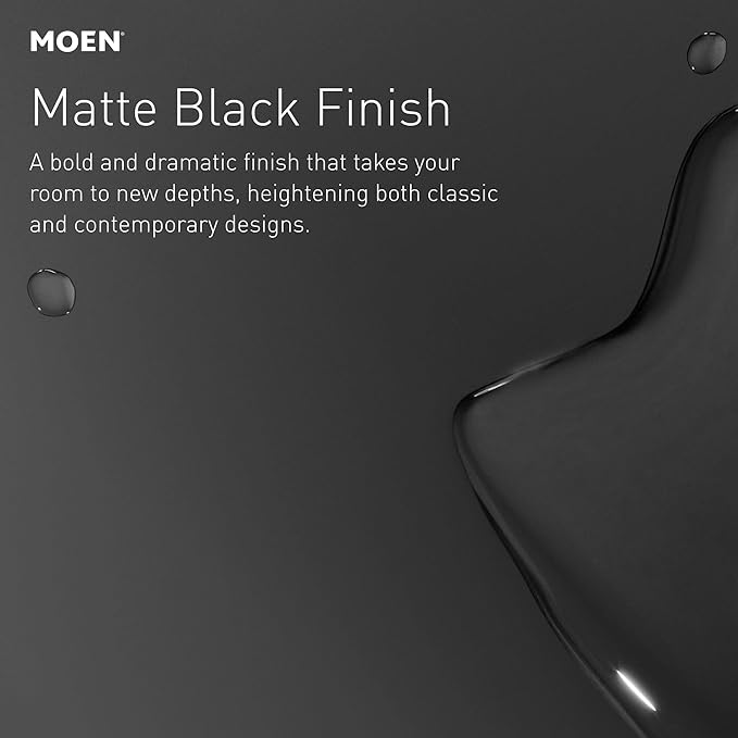 Moen Ronan Matte Black Double Bend Single Hole Modern Bathroom Sink Faucet with Optional Deckplate and Spring Loaded Drain Assembly, 84024BL