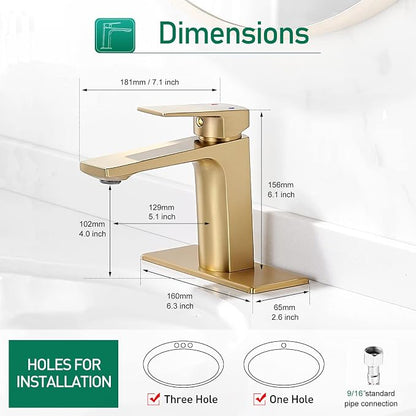 VOTON Brushed Gold Bathroom Sink Faucet Single Handle Bathroom Faucets for Sink 1 Hole Rv Lavatory Vanity Faucet with Deck Plate & Supply Hoses