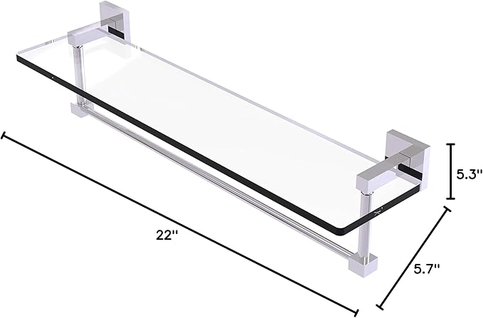Allied Brass MT-1-22TB Montero Collection 22 Inch Vanity Integrated Towel Bar Glass Shelf, Polished Chrome
