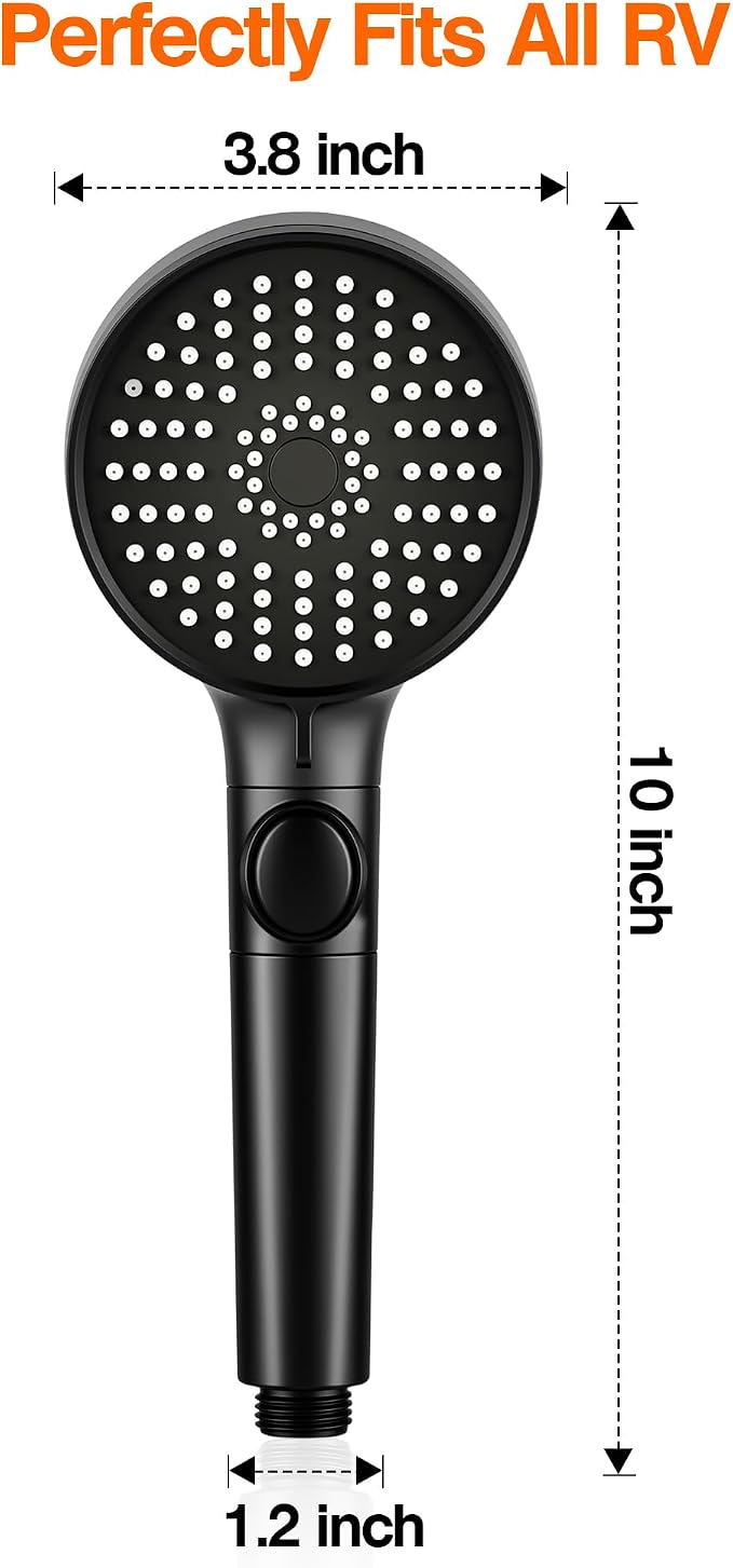 RV Shower Head with Hose, High Pressure Handheld RV Shower Head Replacement with On Off Switch,5 Modes,Power Jet, Camper Showerhead for RV,Travel Trailer,Motorhome,Boat,Black