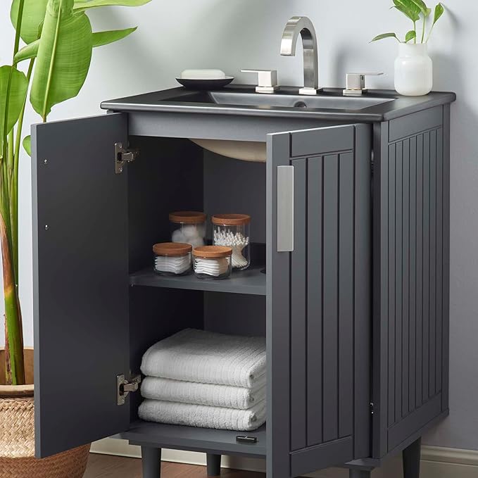 Modway Augusta 24" Bathroom Vanity Cabinet and Ceramic Vessel Sink Basin Combo in Gray Black