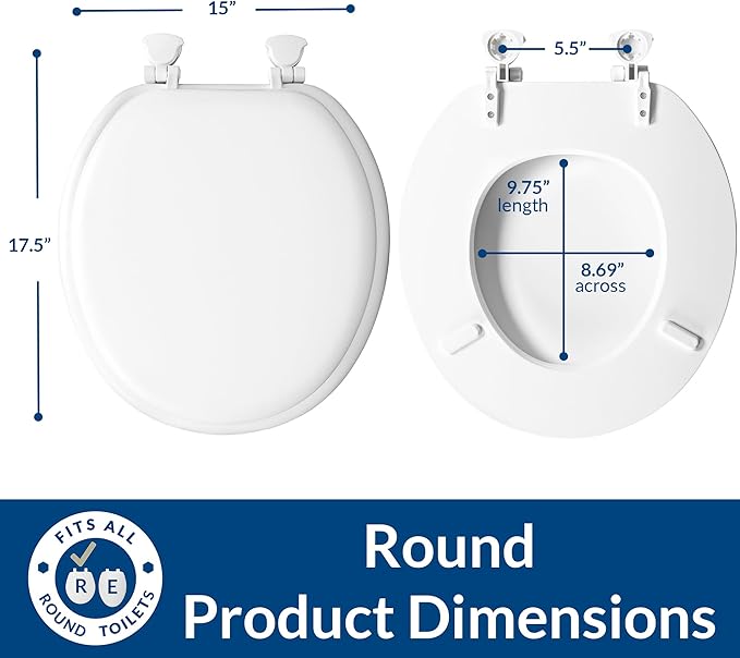 Mayfair Padded Toilet Seat, Cushioned Soft Vinyl over Wood Core Seat, Secure Hinges, Easy Clean, Made in USA, Round, Black