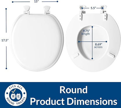 Mayfair Padded Toilet Seat, Cushioned Soft Vinyl over Wood Core Seat, Secure Hinges, Easy Clean, Made in USA, Round, White