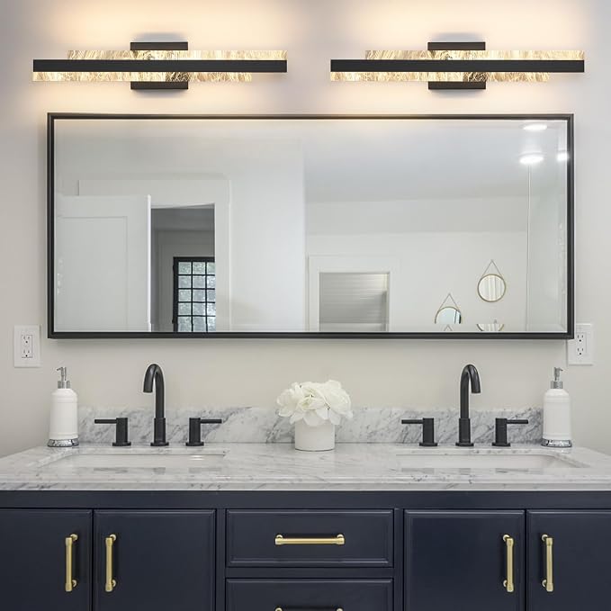 Modern Bathroom Vanity Light: Matte Black 24 inch 28W Dimmable LED Bath Bar Light Fixtures Over Mirror - Wall Sconce Picture Lights for Paintings Cabinets Bedroom 3000k