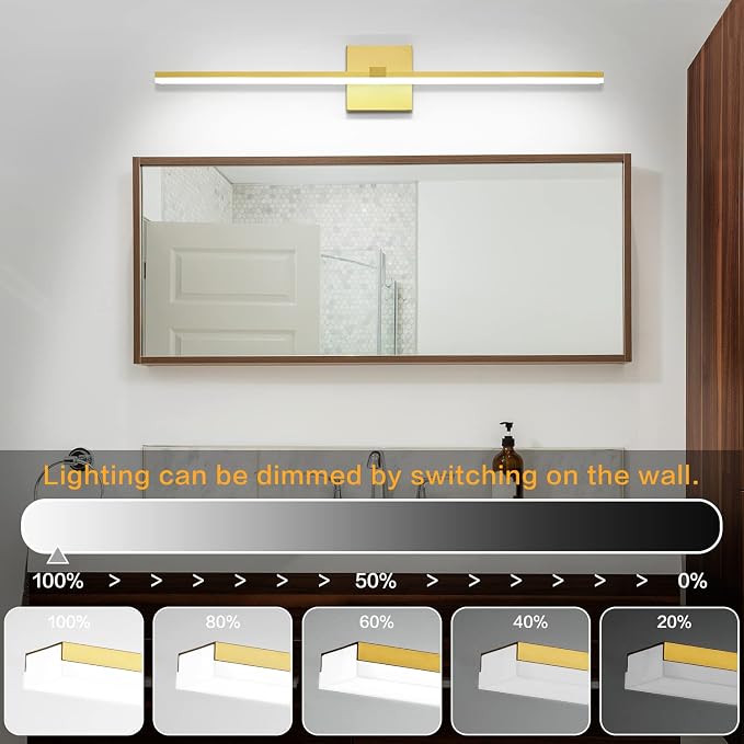 LED Vanity Light Gold Modern 30 inch Bathroom Lighting Fixtures Over Mirror Dimmable Bath Wall Lights Bar