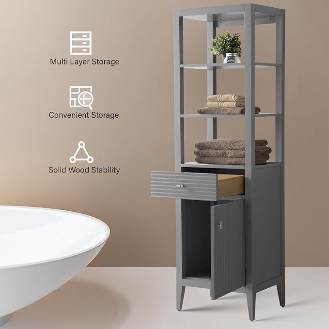 Vanity Art Vanity with Storage Cabinet & Shelves, Free-Standing Vanity with Soft-Closing Doors, Cashmere Gray, Golden Brushed Handware VA91-LC-G-GB