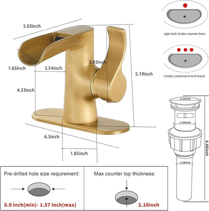 Single Handle Bathroom Faucet Antique Brass WaterfallGGStudy Bathroom Vanity Faucet Black Basin Matching Pop Up Drain with Overflow