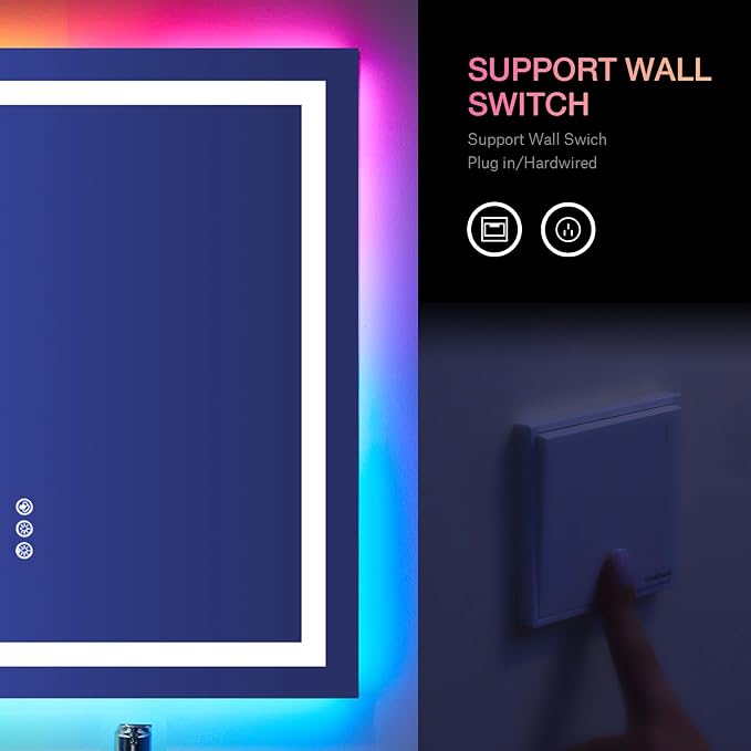 LOAAO 24"X32" RGB LED Bathroom Mirror with Lights, UL Listed | Anti-Fog, Dimmable, RGB Backlit + Front Lighted, Memory Function, Tempered Glass