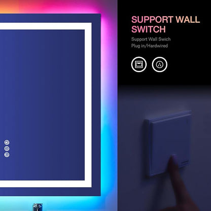 LOAAO 24"X32" RGB LED Bathroom Mirror with Lights, UL Listed | Anti-Fog, Dimmable, RGB Backlit + Front Lighted, Memory Function, Tempered Glass