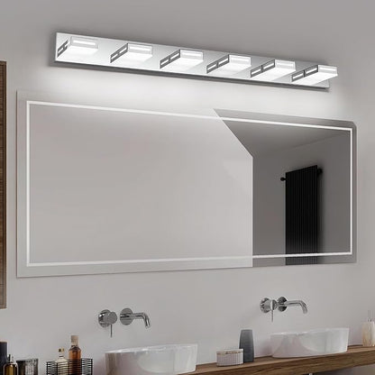 LED Modern Bathroom Light Fixtures, 6-Light 48-Inch Chrome Vanity Lights for Bathroom Lighting Fixtures Over Mirror, 350° Rotatable Acrylic, 6000K Cool White Wall Lamp