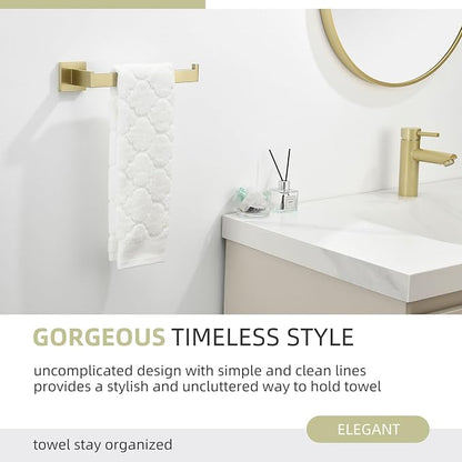 Angle Simple Hand Towel Holder Brushed Gold, Bathroom Towel Bar Wall Mount | Light Gold Tone, 10.24 Inches, Solid SUS304 Stainless Steel, Handy Open Sided Design for Laundry Kitchen Shower Vanity Sink
