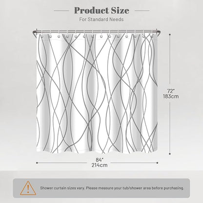 Striped Shower Curtain for Bathroom, Grey White, 84" W x 72" L | with Hooks, Modern Hotel Style, Water Repellent, Washable, Weighted Hem