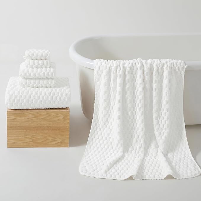 REDKISS White Microfiber Towels Set of 6-35x70 Inches Oversized Bath Sheets, Extra Large Bath Towels Set of 6 for Adults, Super Soft Quick Dry Lint Free Absorbent Waffle Microfiber Shower Towels
