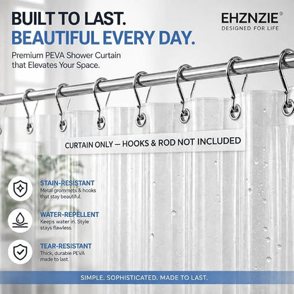 EHZNZIE Crystal Clear Shower Curtain Liner 60x72, PEVA Waterproof Bath Curtain, No Chemical Smell, Weighted Magnets, Durable with 10 Rustproof Metal Grommets