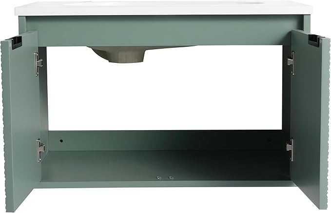 SSLine Modern 30" Floating Bathroom Vanity with Sink Wall Mounted Bathroom Vanity with Top Basin & Storage Cabinet 30-Inch Green Wave Bath Vanity w/Drop-Shaped Resin Sink for Small Space
