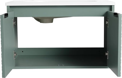 SSLine Modern 30" Floating Bathroom Vanity with Sink Wall Mounted Bathroom Vanity with Top Basin & Storage Cabinet 30-Inch Green Wave Bath Vanity w/Drop-Shaped Resin Sink for Small Space