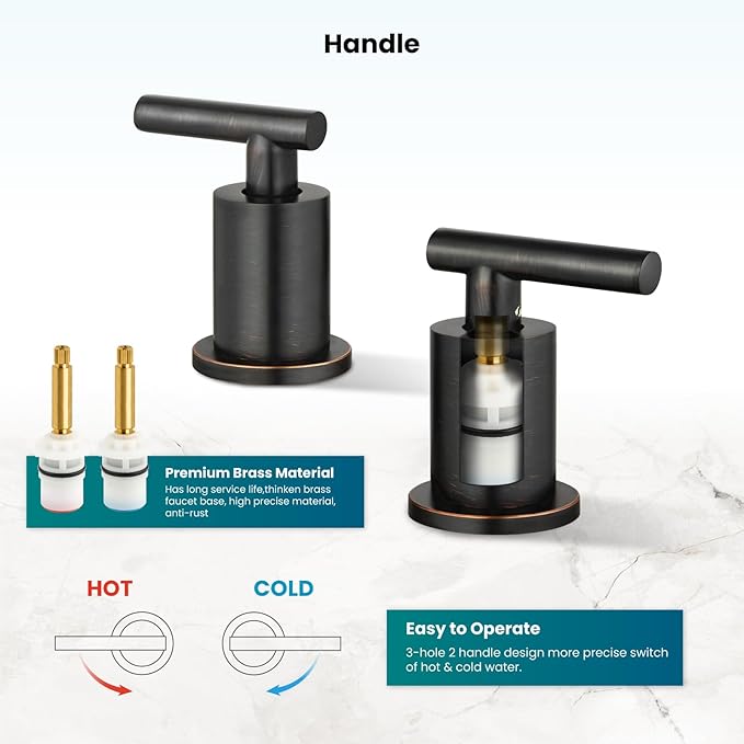 gotonovo 3 Hole 2 Handles Lavatory Basin Bathroom Sink Faucet with Pop Up Drain with Hot and Cold Mixer Valves 8 Inch Widespread Bathroom Faucet Oil Rubbed Bronze