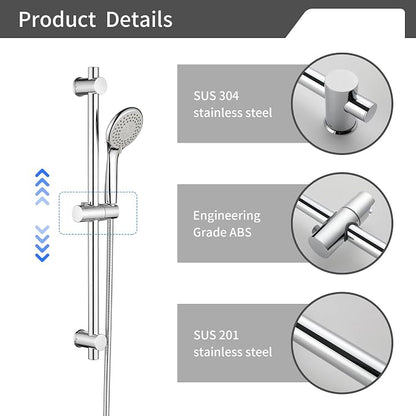 Taplong 26" Shower Slide Bar with 3-Spray Handheld Shower Head, Shower Faucets Sets Complete Wall Mount Shower Valve and Trim Kit Slide Bar Shower System High Pressure Spray Wand —Polished Chrome