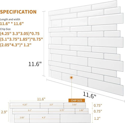 WOWSTAR 10-Sheet White Peel and Stick Backsplash Tiles for Kitchen, Marble Look Stick on Tiles for Kitchen, 12 inches x 12 inches | Peel and stick backsplash, self-adhesive wall tile, White, marble, waterproof, kitchen bathroom wall, 10-sheet, set A