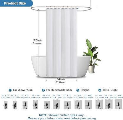 2-in-1 Waterproof Fabric Shower Curtain - No Separate Liner Needed, Hotel-Style Waffle Weave, Effortless Cleaning & Washable Bathroom Shower Curtain Set,54Wx72H,White