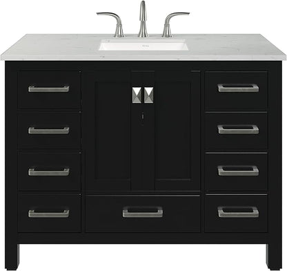 Eviva Aberdeen 42 in. Espresso Single Sink Bath Vanity with Carrara Quartz Top and Undermount Porcelain Sink